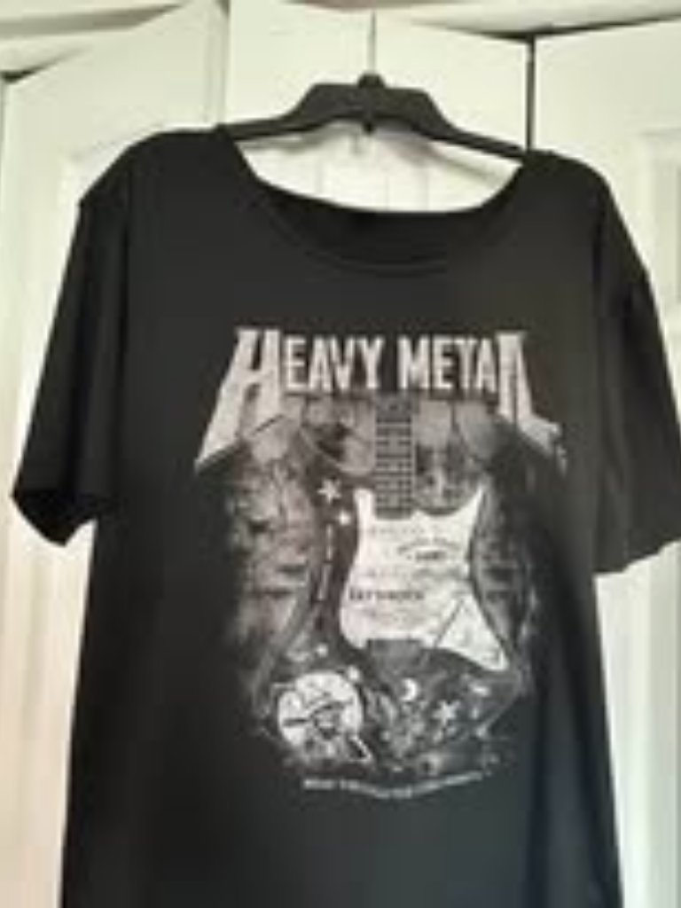Shein Black &White Heavy Metal Lets Rock Short Sleeve M 38 98%Polyester